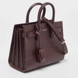 Pre Owned Saint Laurent Burgundy Croc Embossed Leather Nano Classic Sac De Jour Tote
