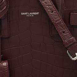 Pre Owned Saint Laurent Burgundy Croc Embossed Leather Nano Classic Sac De Jour Tote