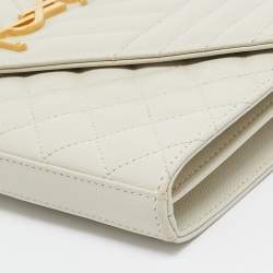 Pre Owned Saint Laurent White Matelassé Leather Cassandre Wallet on Chain