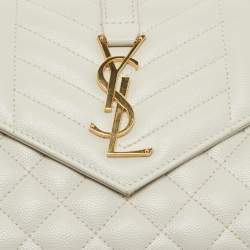 Pre Owned Saint Laurent White Matelassé Leather Cassandre Wallet on Chain
