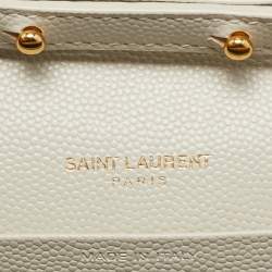 Pre Owned Saint Laurent White Matelassé Leather Cassandre Wallet on Chain