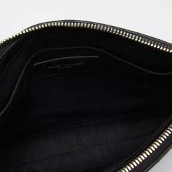 Saint Laurent Black Croc Embossed Leather Monogram Zip Pouch