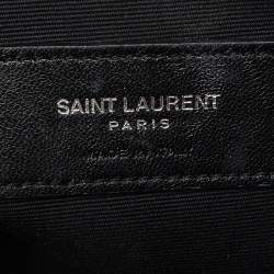 Saint Laurent Black Croc Embossed Leather Monogram Zip Pouch