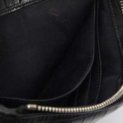 Saint Laurent Black Croc Embossed Leather Monogram Zip Pouch