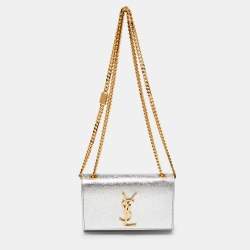 Saint Laurent Silver Leather Small Kate Chain Crossbody Bag