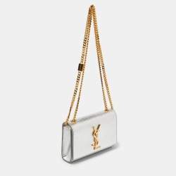 Saint Laurent Silver Leather Small Kate Chain Crossbody Bag