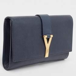 Pre Owned Yves Saint Laurent Navy Blue Leather Y-Ligne Clutch