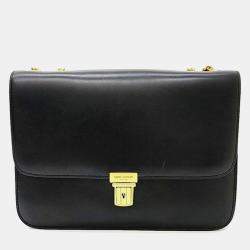 Saint Laurent Black Leather Tuc Shoulder Bag