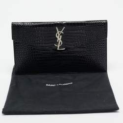 Saint Laurent Black Croc Embossed Leather Uptown Clutch