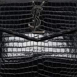 Saint Laurent Black Croc Embossed Leather Uptown Clutch