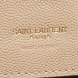 Pre Owned Saint Laurent Beige Matelasse Leather Cassandre Wristlet Pouch