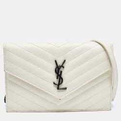 Saint Laurent Cream Matelassé Leather Monogram Envelope Wallet on Chain