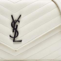 Saint Laurent Cream Matelassé Leather Monogram Envelope Wallet on Chain