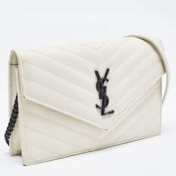 Saint Laurent Cream Matelassé Leather Monogram Envelope Wallet on Chain