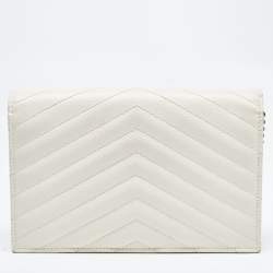 Saint Laurent Cream Matelassé Leather Monogram Envelope Wallet on Chain