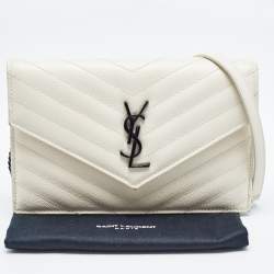 Saint Laurent Cream Matelassé Leather Monogram Envelope Wallet on Chain