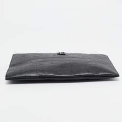 Pre Owned Saint Laurent Black Croc Embossed Leather Monogram Zip Pouch