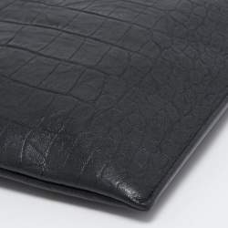Pre Owned Saint Laurent Black Croc Embossed Leather Monogram Zip Pouch