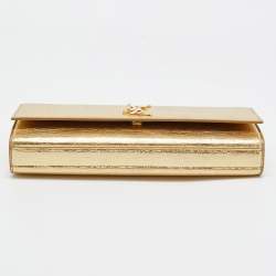 Pre Owned Saint Laurent Gold Leather Cassandre Clutch