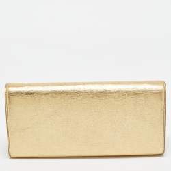 Pre Owned Saint Laurent Gold Leather Cassandre Clutch