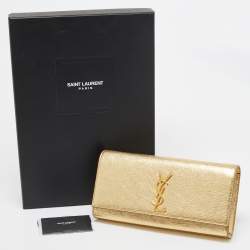 Pre Owned Saint Laurent Gold Leather Cassandre Clutch