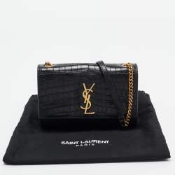 Saint Laurent Black Croc Embossed Leather Sunset Shoulder Bag