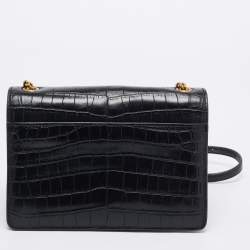 Saint Laurent Black Croc Embossed Leather Sunset Shoulder Bag