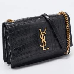 Saint Laurent Black Croc Embossed Leather Sunset Shoulder Bag