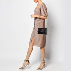 Saint Laurent Black Croc Embossed Leather Sunset Shoulder Bag