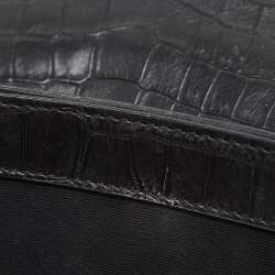 Saint Laurent Black Croc Embossed Leather Sunset Shoulder Bag