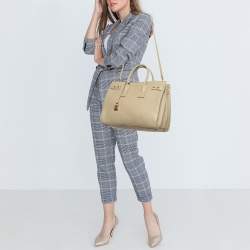 Pre Owned Saint Laurent Beige Leather Medium Supple Sac De Jour Tote