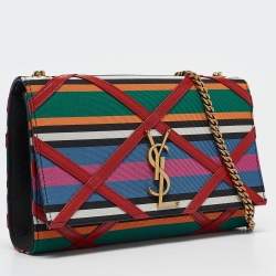 Pre Owned Saint Laurent Multicolor Leather and Fabric Medium Striped Kate Shoulder Bag