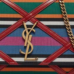 Pre Owned Saint Laurent Multicolor Leather and Fabric Medium Striped Kate Shoulder Bag