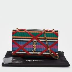 Pre Owned Saint Laurent Multicolor Leather and Fabric Medium Striped Kate Shoulder Bag