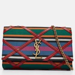 Pre Owned Saint Laurent Multicolor Leather and Fabric Medium Striped Kate Shoulder Bag