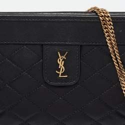 Saint Laurent Black Quilted Leather Victoire Chain Clutch 
