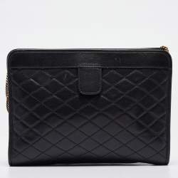 Saint Laurent Black Quilted Leather Victoire Chain Clutch 