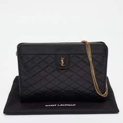 Saint Laurent Black Quilted Leather Victoire Chain Clutch 