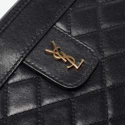 Saint Laurent Black Quilted Leather Victoire Chain Clutch 
