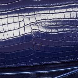 Pre Owned Saint Laurent Blue Croc Embossed Leather Medium Sunset Shoulder Bag