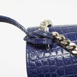 Pre Owned Saint Laurent Blue Croc Embossed Leather Medium Sunset Shoulder Bag