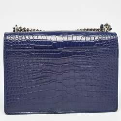 Pre Owned Saint Laurent Blue Croc Embossed Leather Medium Sunset Shoulder Bag