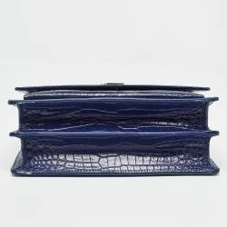 Pre Owned Saint Laurent Blue Croc Embossed Leather Medium Sunset Shoulder Bag
