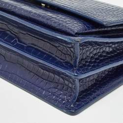 Pre Owned Saint Laurent Blue Croc Embossed Leather Medium Sunset Shoulder Bag