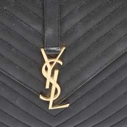 Saint Laurent Black Matelasse Leather Large Monogram Envelope Shoulder Bag