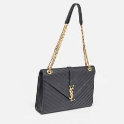 Saint Laurent Black Matelasse Leather Large Monogram Envelope Shoulder Bag