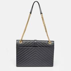 Saint Laurent Black Matelasse Leather Large Monogram Envelope Shoulder Bag