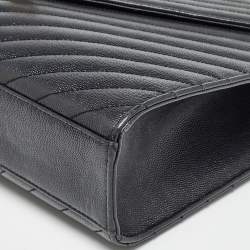 Saint Laurent Black Matelasse Leather Large Monogram Envelope Shoulder Bag