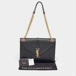 Saint Laurent Black Matelasse Leather Large Monogram Envelope Shoulder Bag