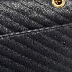 Saint Laurent Black Matelasse Leather Large Monogram Envelope Shoulder Bag
